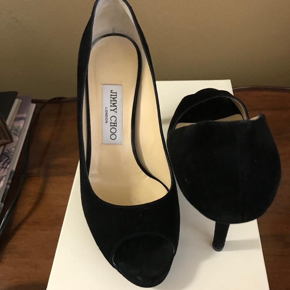 JIMMY CHOO BLACK SUEDE PUMPS WITH PLATFORM